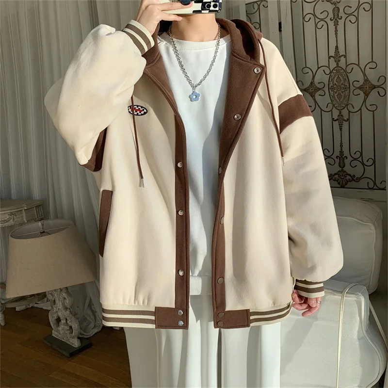 Y2k Fashion Hooded Sweatshirt for Women Thin Loose Patchwork Single Breasted Hoodies with Pocket Female Baseball Cardigan Jacket