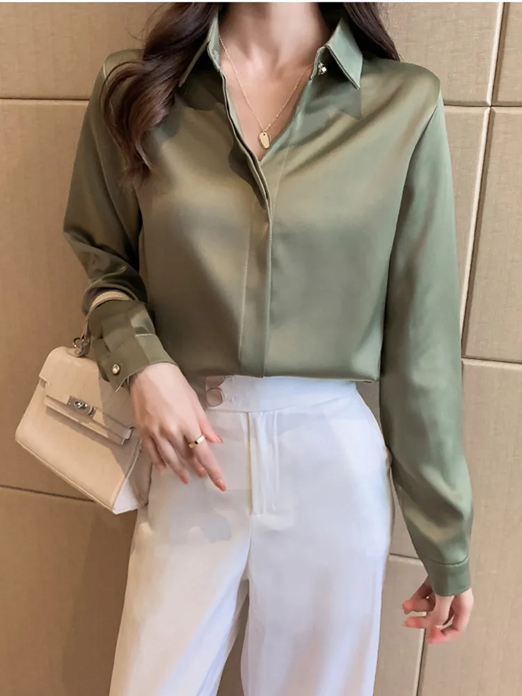 Alloaone Chemise Blanche En Satin Pour Femme - Chemisier Décontracté En Mousseline De Soie - Col En V - Haut Pour Femme, Blanc, S