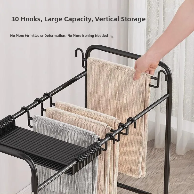 Iron Art Pants Storage Ra Stand Mobile Hanging Clothes Drng Ra Multi-Functional Wardrobe Children's Personal Care Organ...