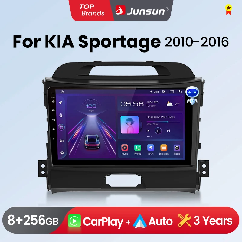 Junsun Wireless CarPlay Android Auto Car Radio for Kia Sportage 3 (2010–2016) GPS Multimedia 2-DIN Stereo System