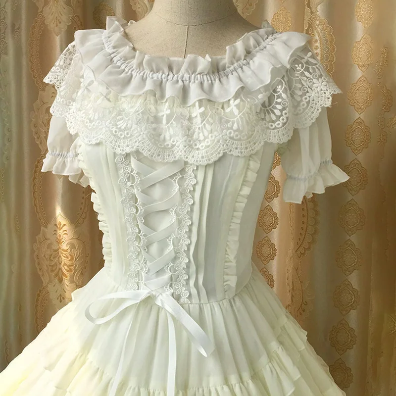 Women Sheer Mesh Puff Sleeve Tops lolita blouses Sweet Princess Lolita Tops Kawaii Lace Ruffled Bottoming Tube Mori Girl Bottom Blouses