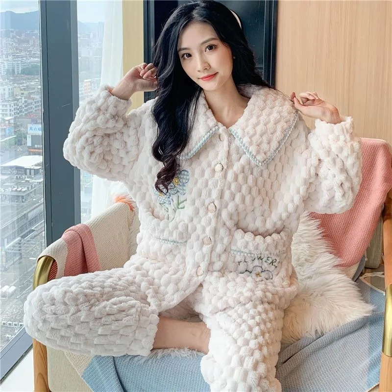 2023 New Autumn Winter Coral Velvet Padded Warm Plus Velvet Loose Plus Size Pajamas Female Cartoon Cute Student Homewear Suit