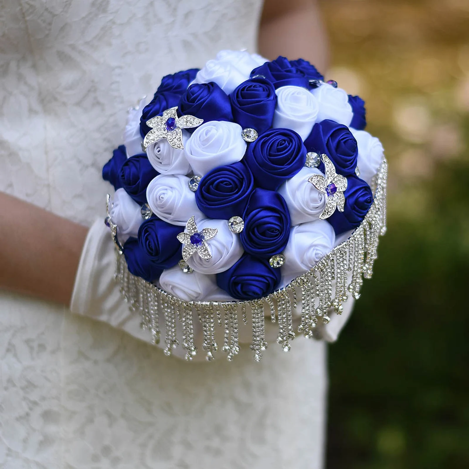 Buquê de Casamento Flores de Damas de Honra Bouquet de Flores Reais do Casamento Buquê de Flores para a Noiva Azul Marinho Flores Azuis Reais Diy 6 Online shopping