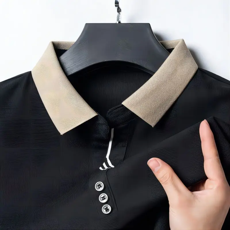 Summer Men's Short sleeved POLO Shirt Flip Collar Open Button Breathable Casual T-shirt
