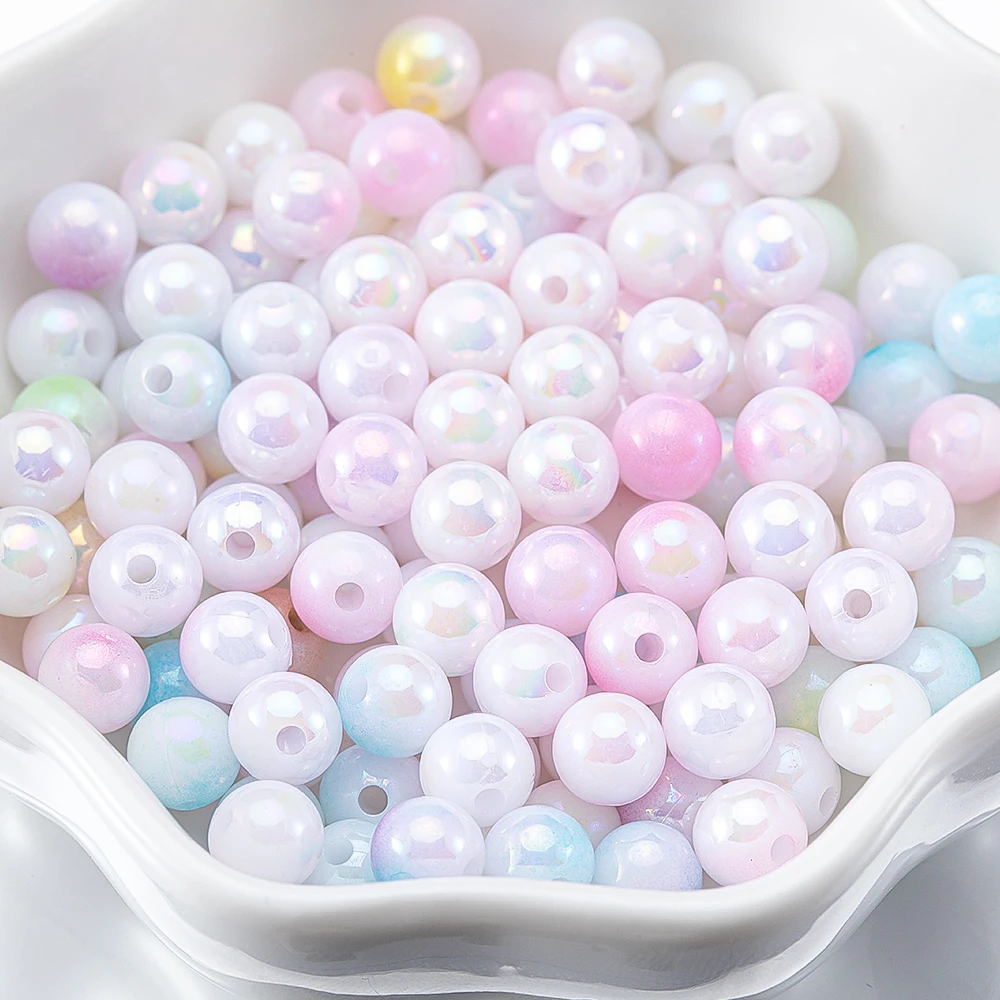 

200pcs Imitation ABS Pearl 6mm Round Pink Blue Gradient Colors Plastic Loose Beads for DIY Jewelry Making Dress Needlework