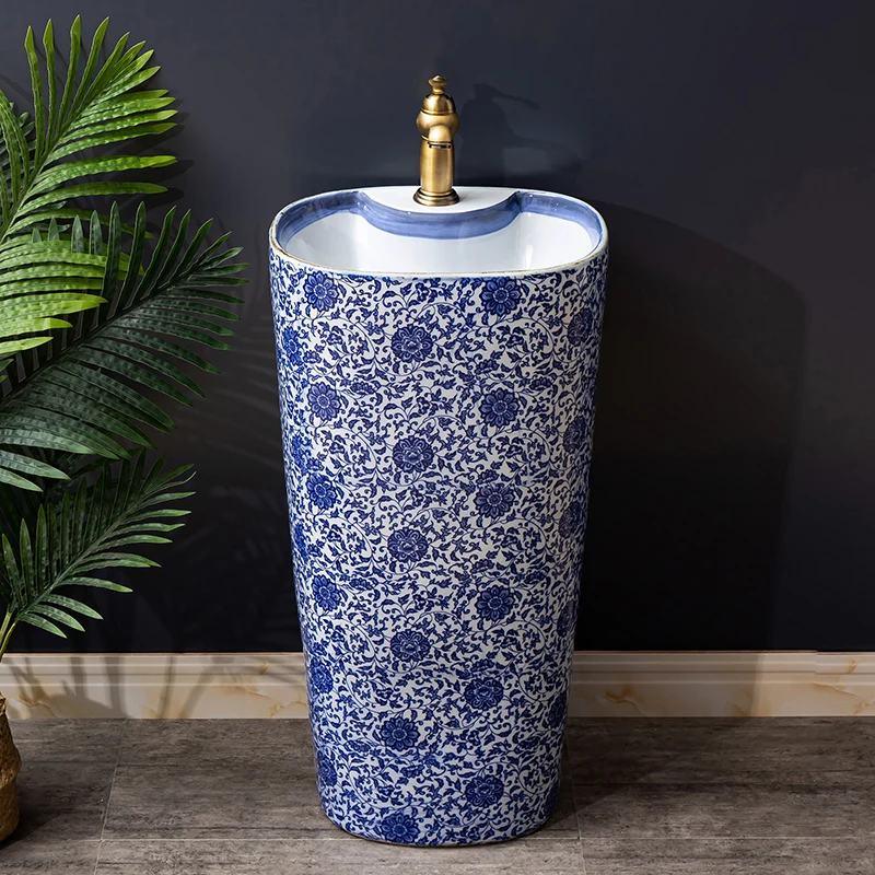 Ceramic integrated vertical washbasin for household balconies