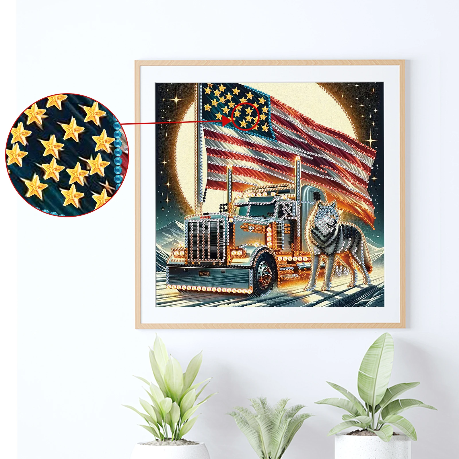 Special Shape Diamond Art Painting Kit for Adult and Beginner Truck and Wolf Diamond Art Painting for Home Wall Decoration Gift