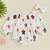 Citgeett-Ensemble à manches longues pour bébés filles, imprimé floral, costume de batterie à volants, nœud, bande de sauna, vêtements d'automne 2