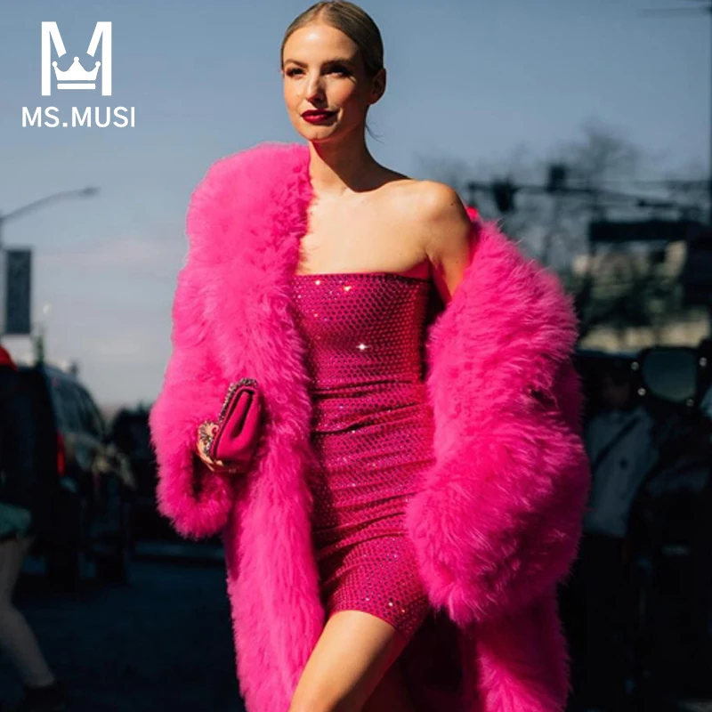 

MSMUSI 2023 New Fashion Women Sexy Strapless Crystal Sequins Sleeveless Backless Bodycon Party Club Event Lady Slim Mini Dress