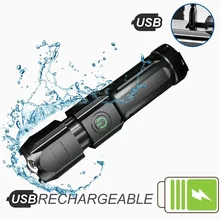 충전식 USB 18650 강력 LED 손전등 방수 줌 기능 전술용 100000루멘 낚시 사냥 캠핑용