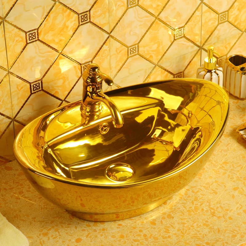 

Gold-plated washbasin local gold washbasin washbasin oval gold washbasin bathroom