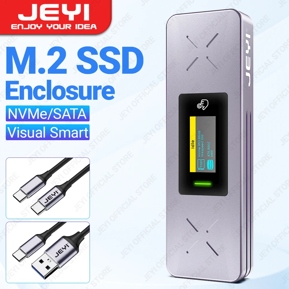 Jeyi Visual Inteligente M.2 Nvmesata Ssd Enclosure Usb 3.2 Gen 10gbps Suporte Externo m2 Adapter Case M-key b Mais m Key Uasp Trim