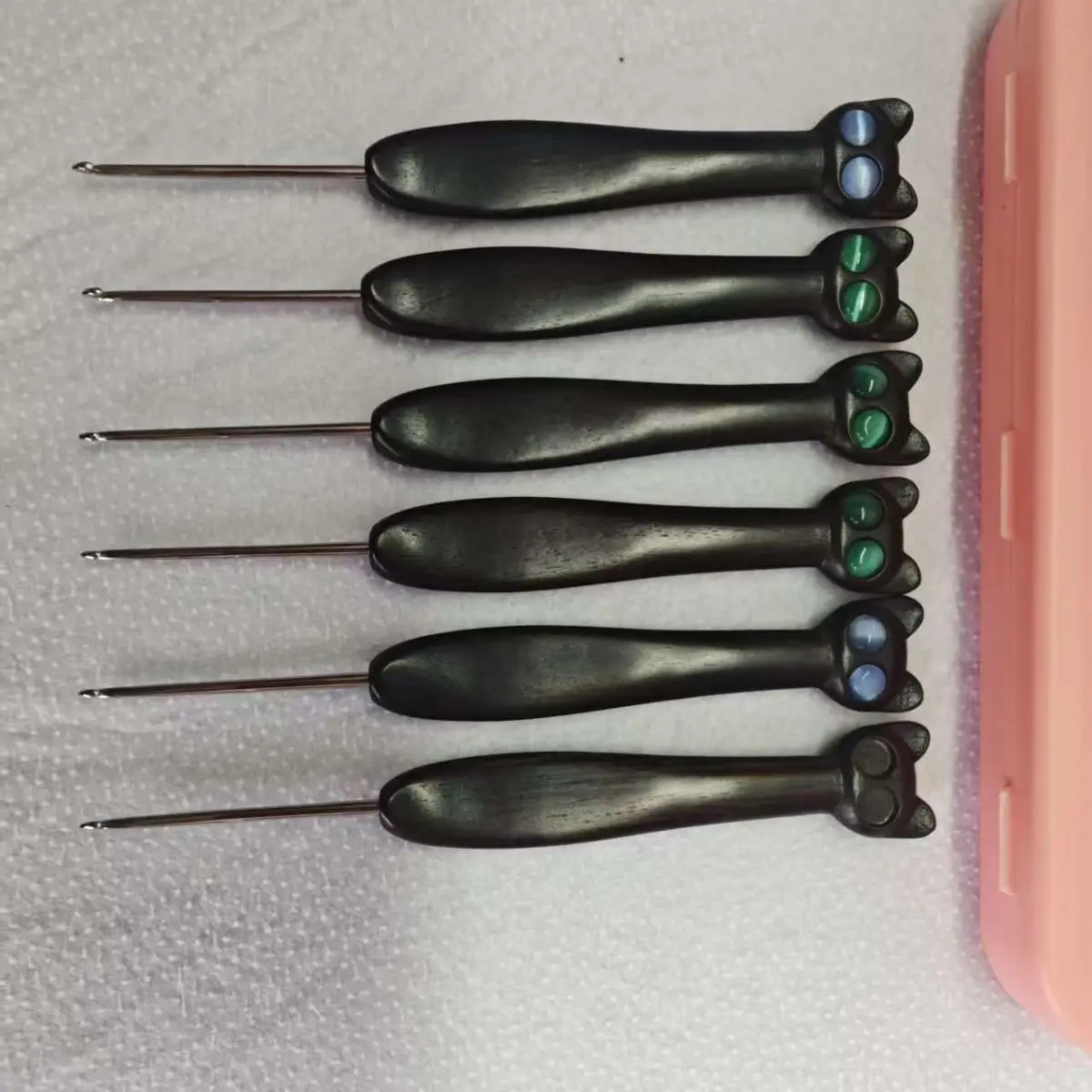 샌달우드 블랙 캣 핸들 크로셰 훅 스테인리스 스틸 바늘 인형 실 DIY 뜨개질..