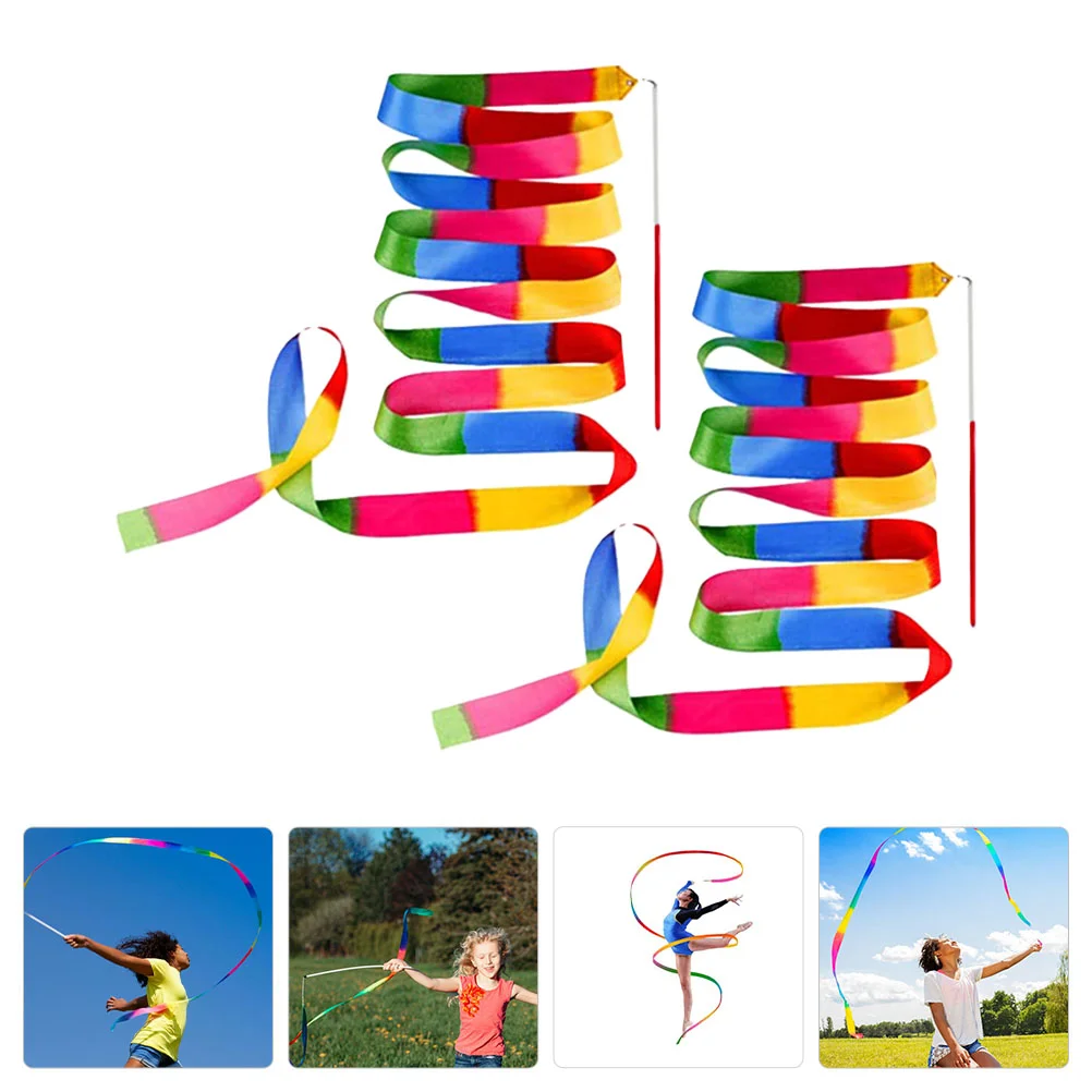 

2 Pcs Gymnastics Ribbon Kids Dancing Ribbons Portable Streamers Colorful Abs Rhythmic Dance for Dancer Wand Child