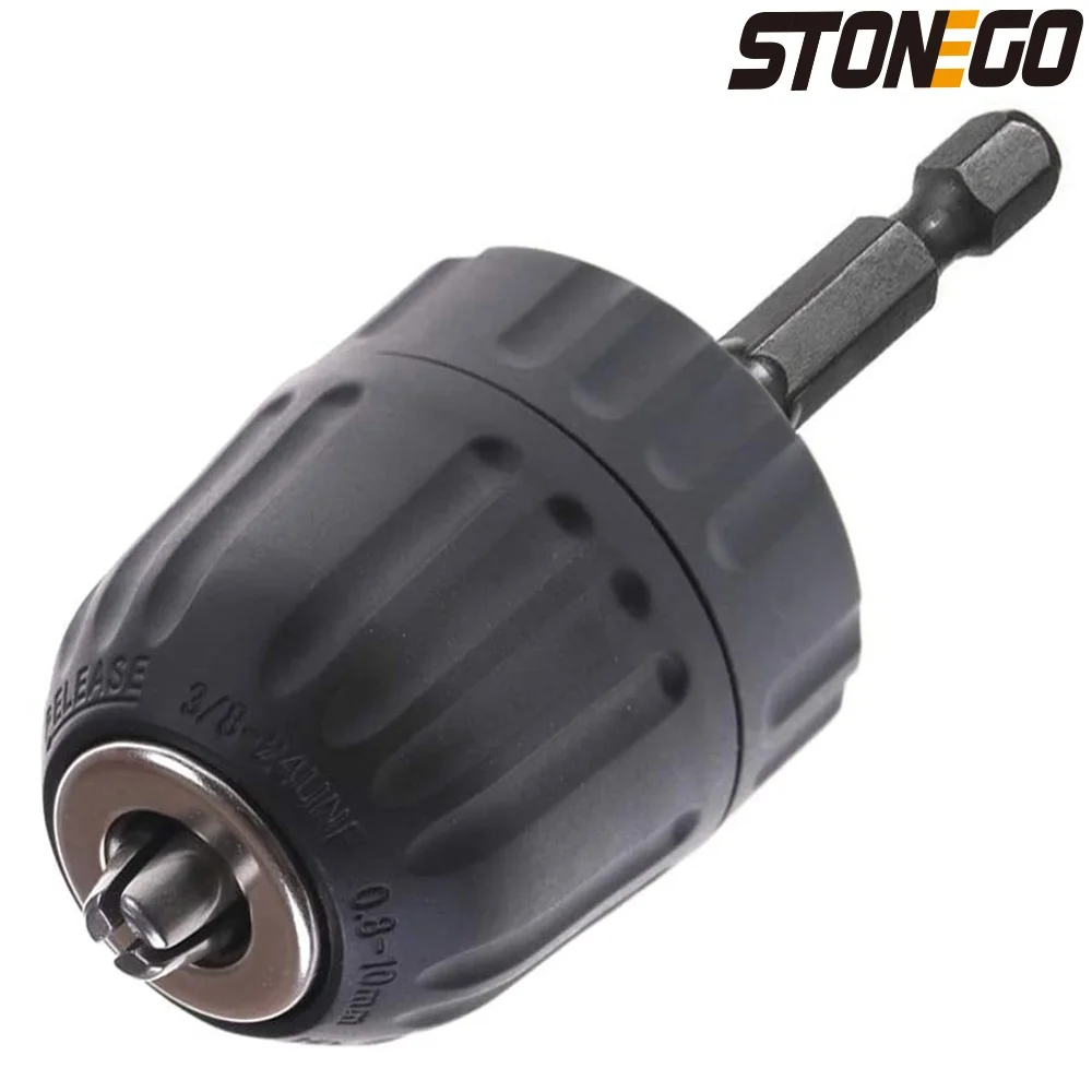 0.8-10mm Keyless Drill Chuck Converter 3/8"-24UNF Thread Quick Change Adapter 1/4" Hex Shank