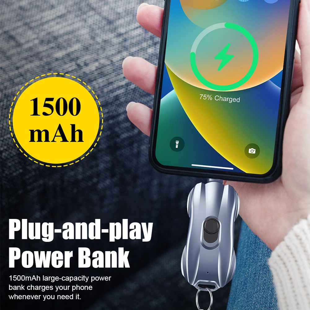 1500mAh Portable Mini Power Bank Emergency Charger Keychain For iPhone