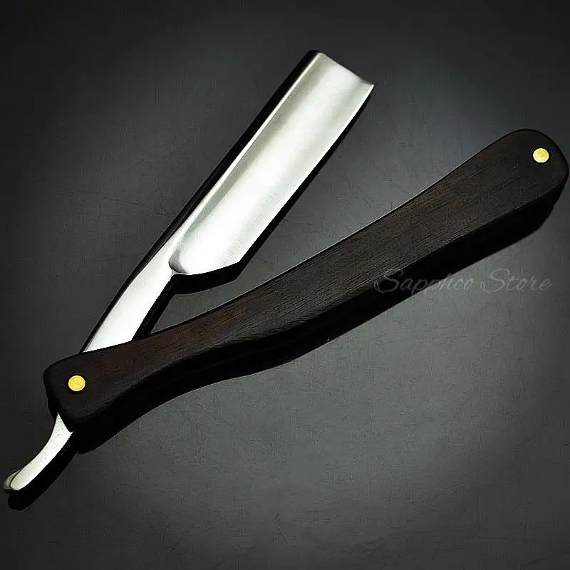 4pcs/set Classic S45C Carbon Steel Straight Edge Salon Barber Shaving Razor Shaver Ebony Handle SHAVING RAZOR Barber Tools G0307 5