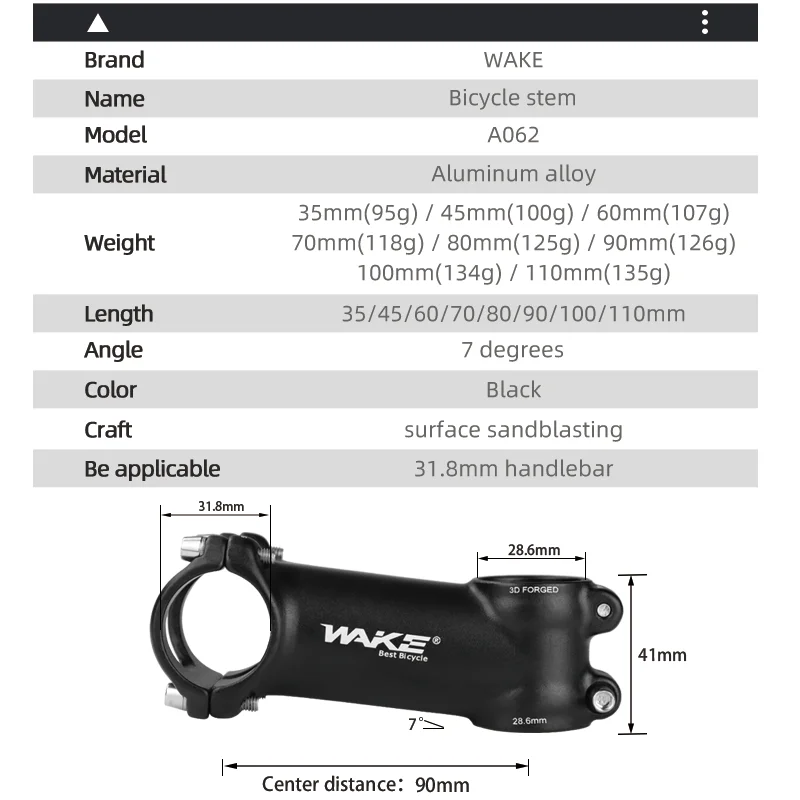 Potencia O Vástago De Bicicleta De Carretera Y Montaña | Aleación De Aluminio 31.8mm, 7/17 Grados, Varias Longitudes