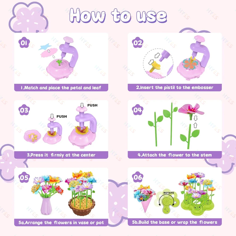 Kids DIY Flower Bouquet Kit Educational Crafts Set DIY Flower Arrangement Children's Toy Make Own Gift for Birthday Holiday