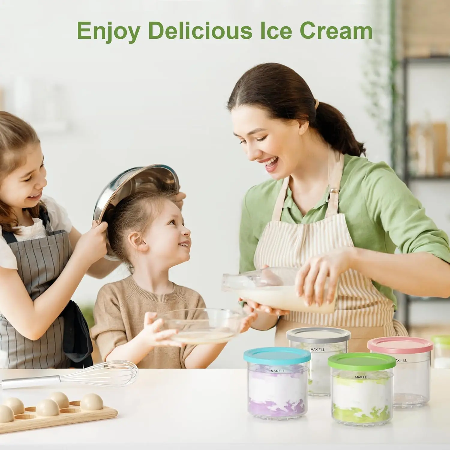 Colour Creami Pints and Lids Ninja 4 pack Creamy Icecream Containers Cups Jars Tubs Canisters Spoon