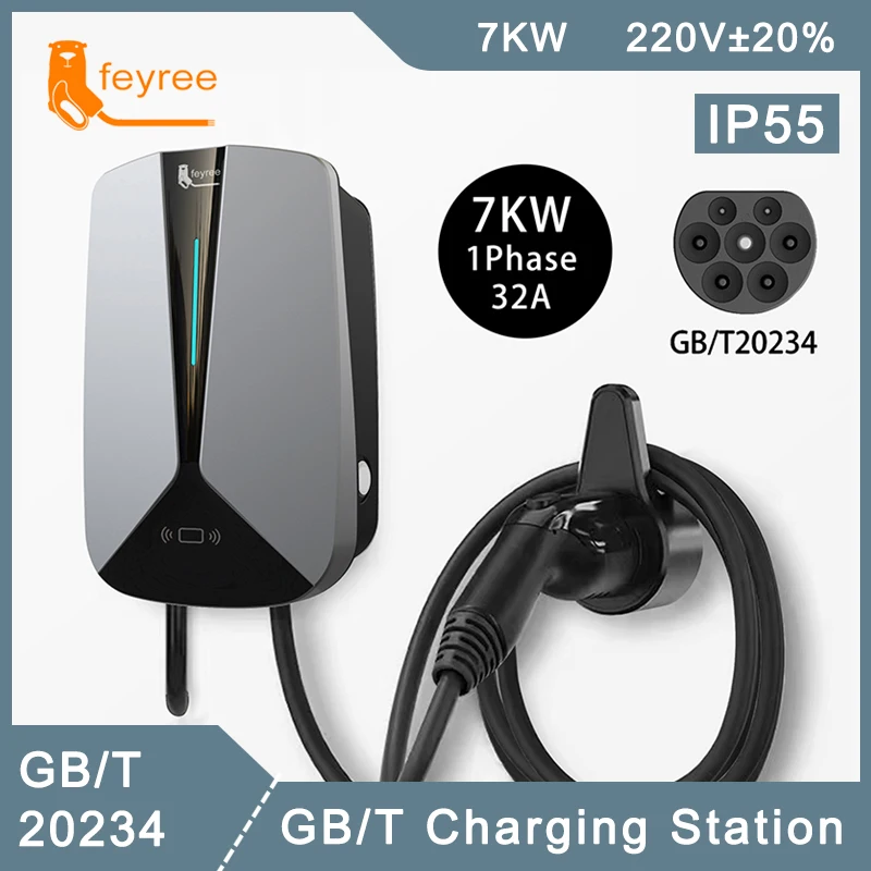 Feyree Ev Charger Gb/T Plug Socket 32A 7.6Kw 1Phase Evse Wallbox Plug And Charge Modello 5M Cavo Per Caricabatteria Da Auto Per Veicoli Elettrici