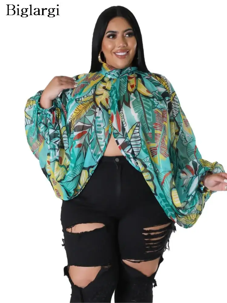 

Plus Size Autumn Chiffon Tops Women Floral Flower Print Fashion Loose Ladies Cropped Blouses Casual Long Sleeve Woman Tops 2023