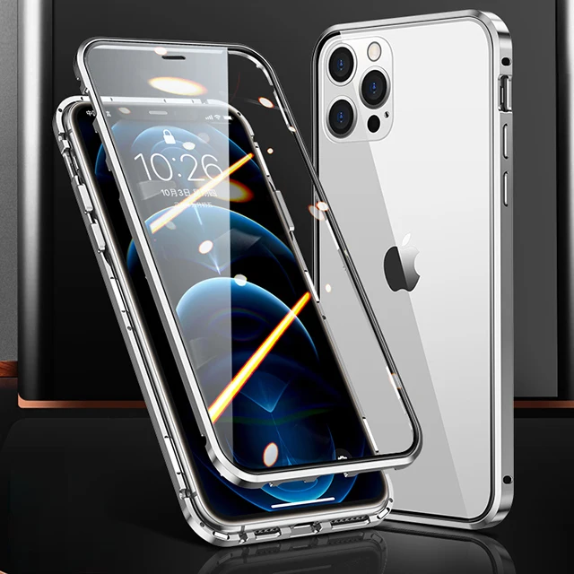 Metal Frame Double Sided Glass Magnetic Case For iPhone