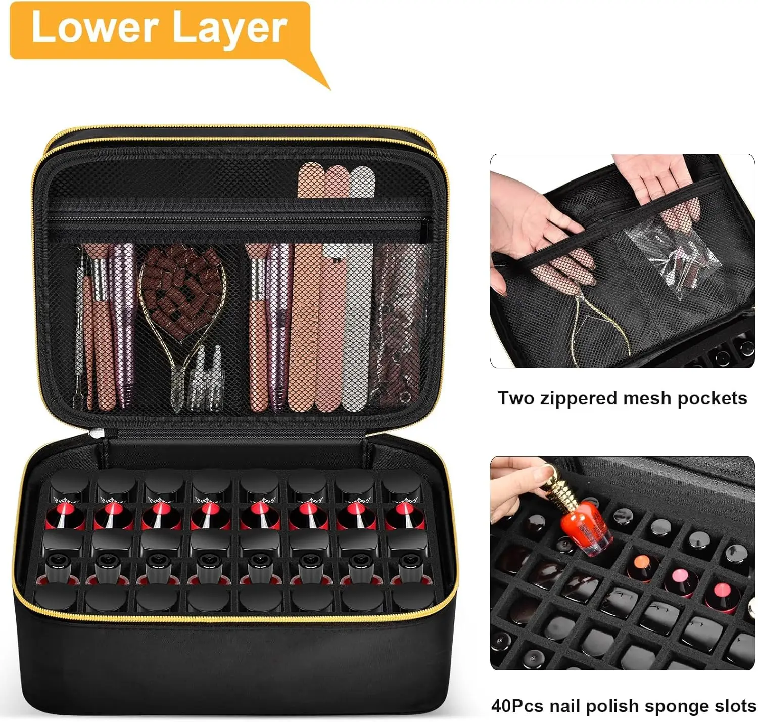 Borsa portaoggetti per smalto Borsa per olio essenziale K cosmetico portatile per la cura delle unghie Scatola portaoggetti per strumenti per la cura delle unghie Doppio strato 30 scomparti  66