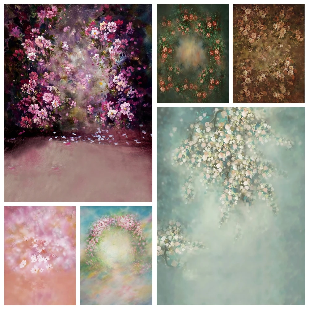 Retro Oil Painting Flowers Backdrop Photography Abstract Texture Children Adult Background Photo Studio Grunge Backdrops Custom photo backdrop photo wallpaper