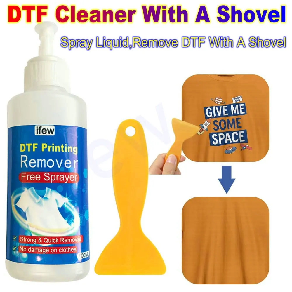Front view of DTF Remover Liquid bottle on white background