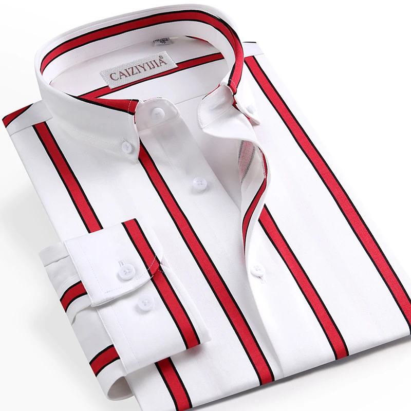 Men's Contrast Color Block Button Down Striped Dress Shirts Without