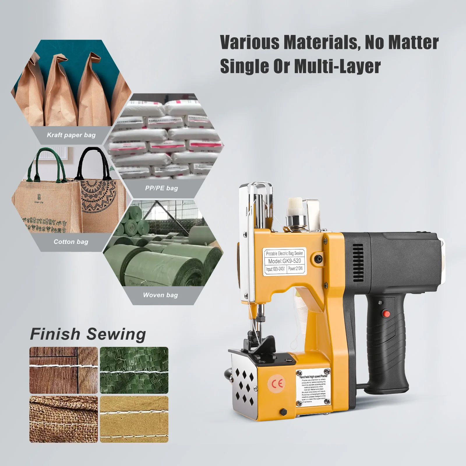 Portable Sewing Sealer Industrial Electric Sewing Machine Sealer Sealing Woven Bag Packing Automatic Home High-Speed 220V EU 2