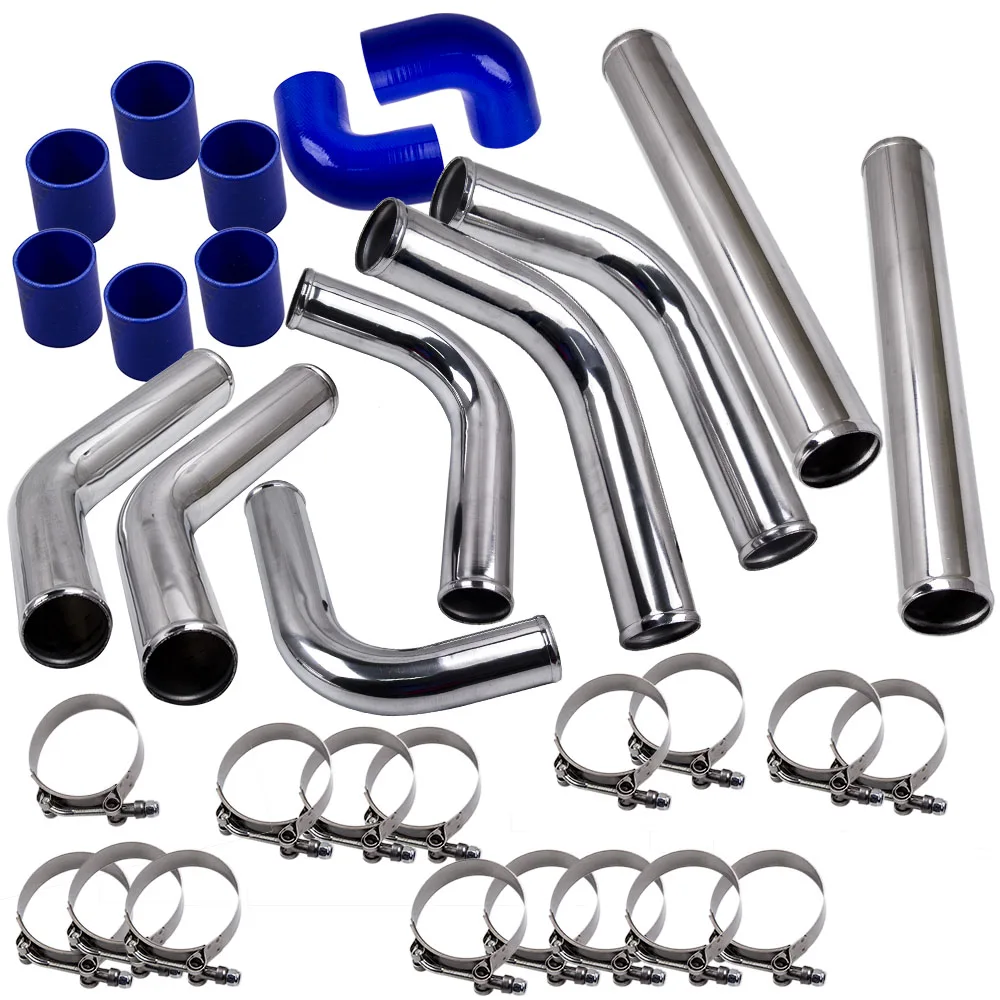 2.5" Aluminum Intercooler Piping Pipe & Coupler T-bolt Clamps Hose Kit Universal