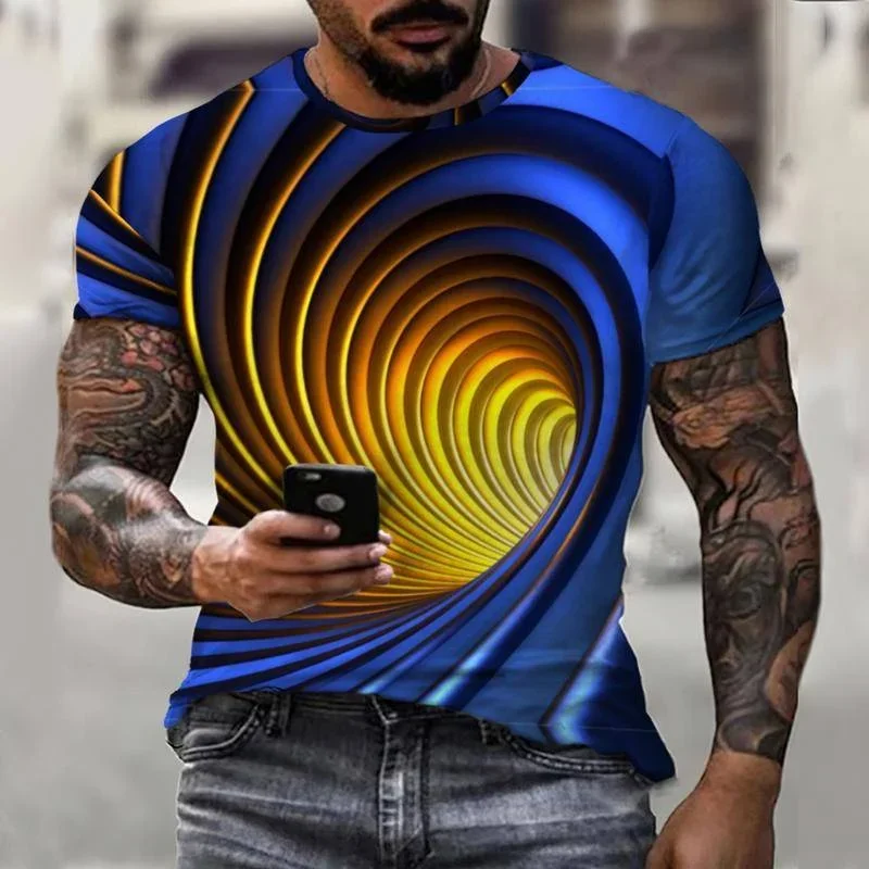 

2024 New Fashion Casual Color Swirl Abstract 3D Printed Men's T-shirt Short Sleeve Street Wear Oversized XXS-6XL Top
