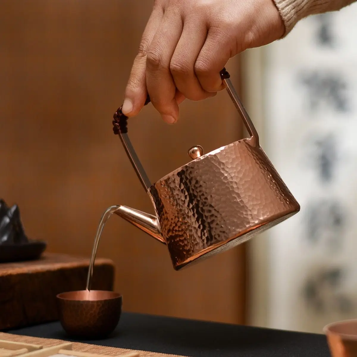 400ML Pure handmade small copper pot, pure copper tea pot, lifting beam, coffee pot, boiling water, copper pot skill