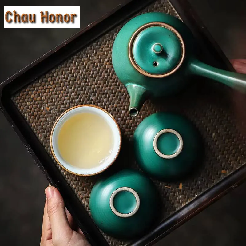 2pcs/set Japanese Turquoise Coarse Ceramic Teacup Handmade Household Kungfu Teaset Small Tea Bowl Tea Ceremony Accessories 45ml