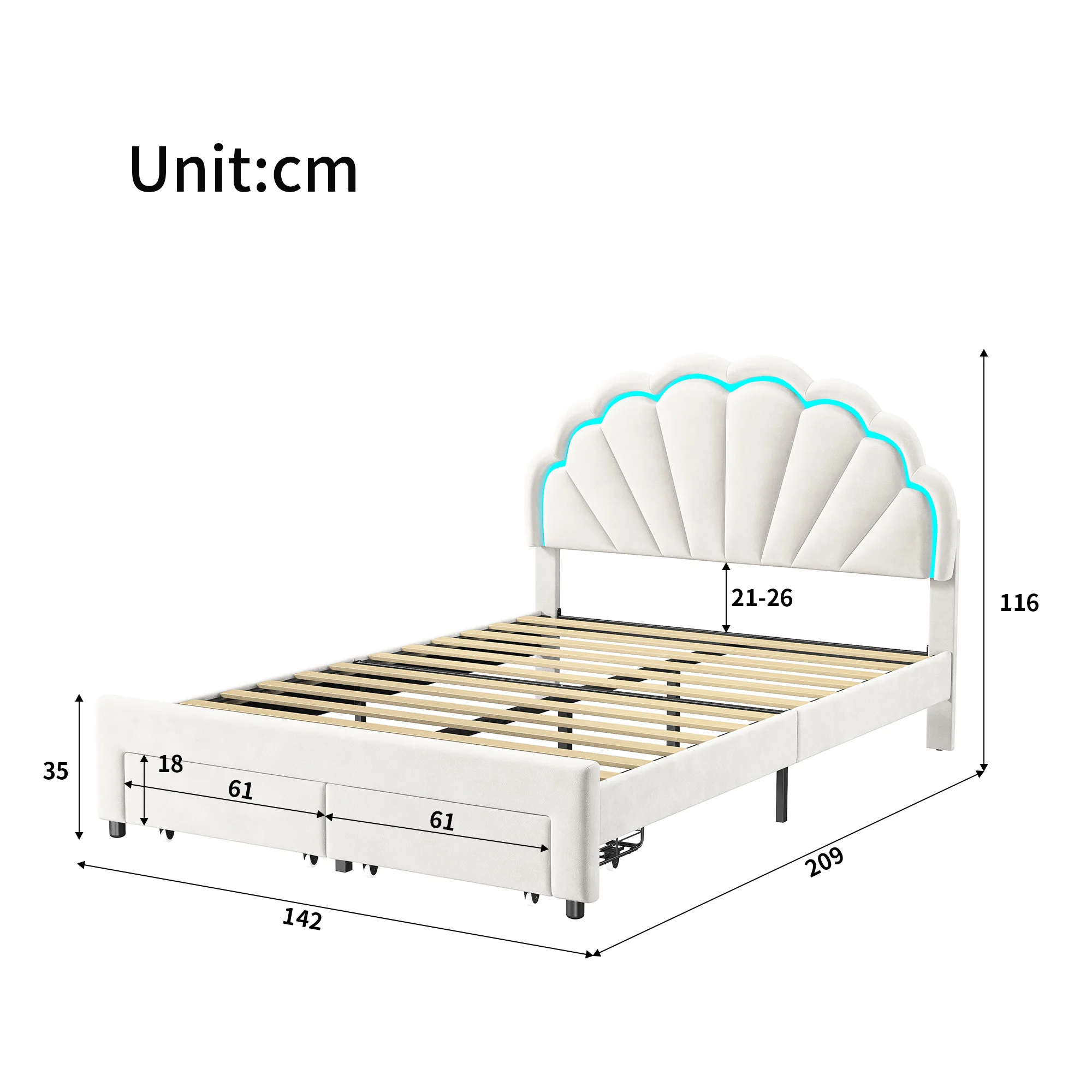Rosahqnda 90/140 *200cm Kinderbett, Mädchen Einzelbett, Doppelbett, Prinzessinnenbett in Kronenform, Adjustable Headboard – Detail 19