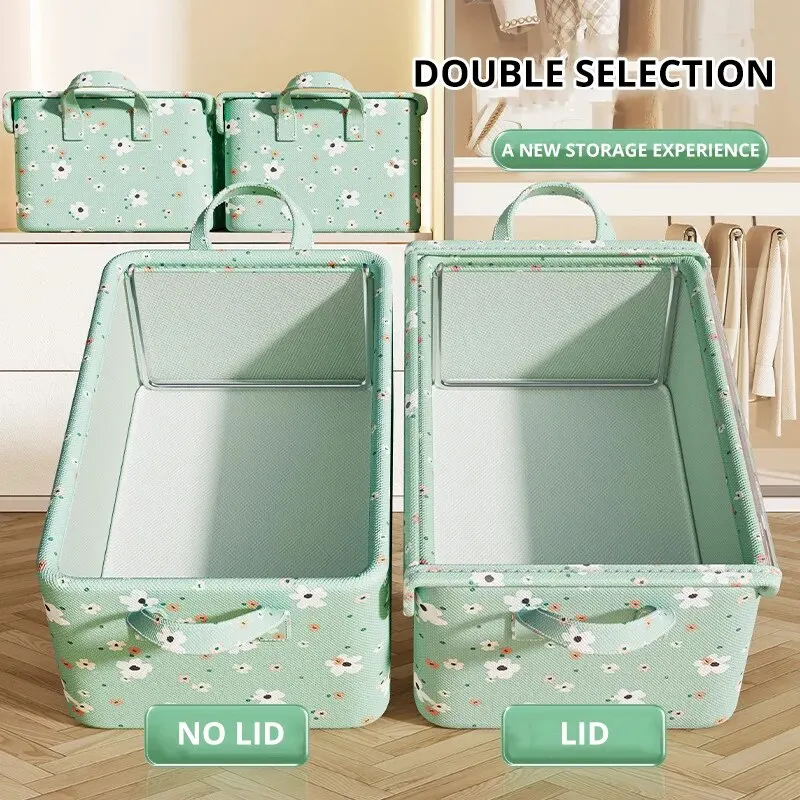 1pc New Broken Flower Oxford Fabric Folding Clothing Storage Box Foldable Toys Organizer With Lid Storage Basket Finishing Box 3