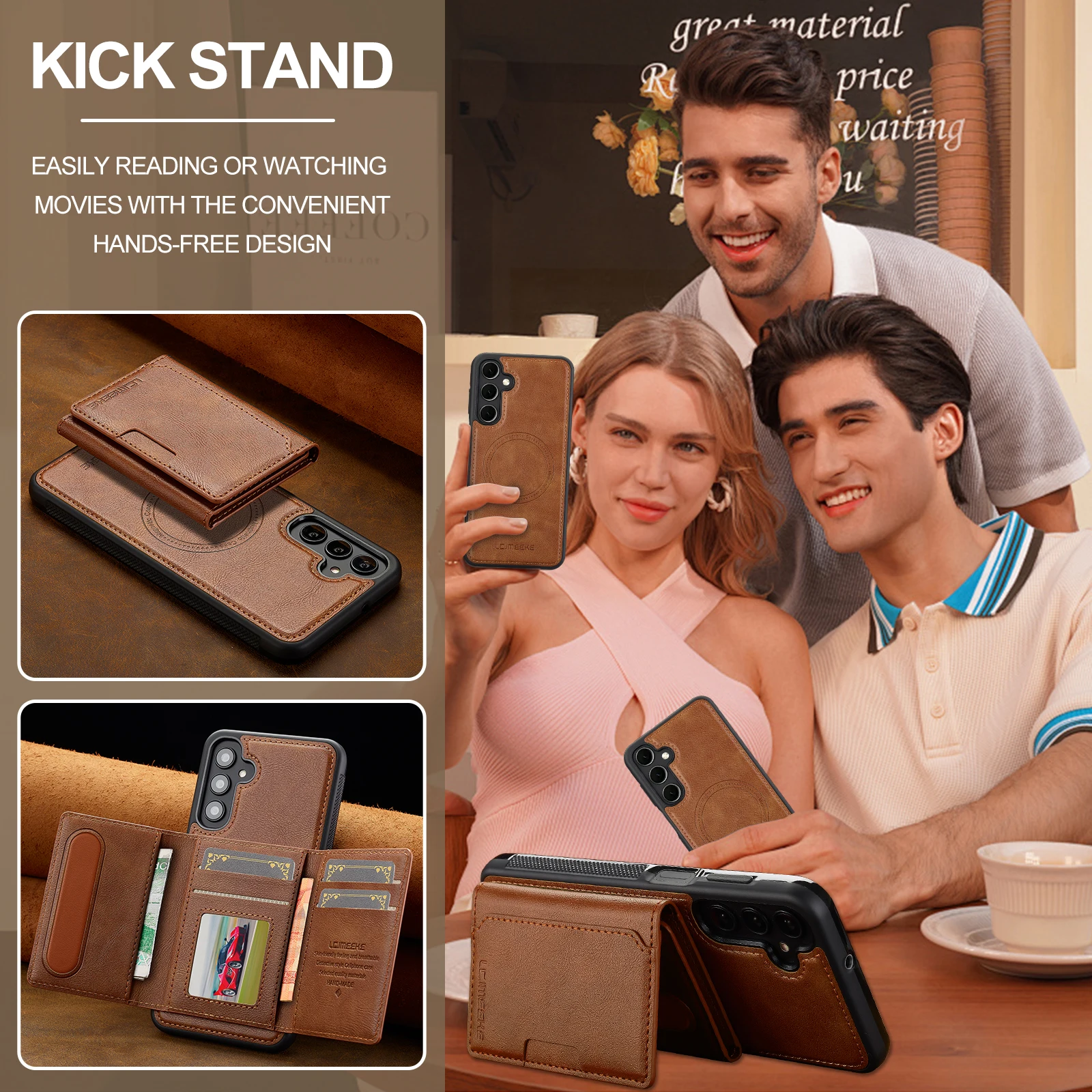 Premium Detachable Magnetic Wallet Stand Case - PU Leather Cover