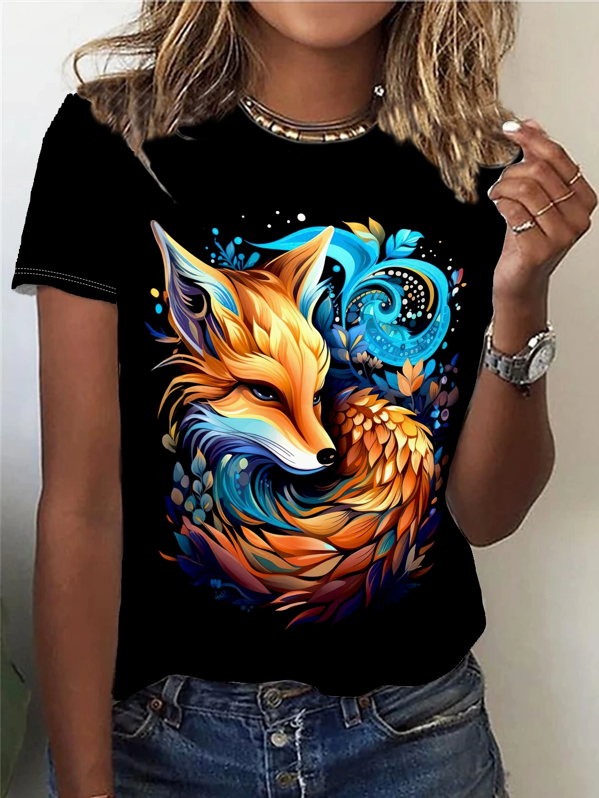 T-shirt in cotton with Dreaming Fox application