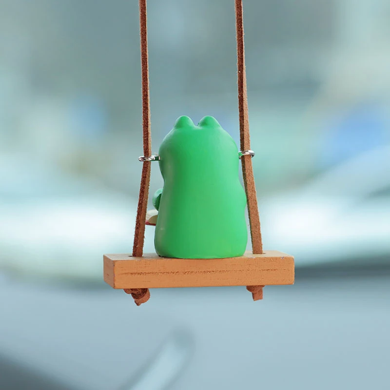 Swinging Frog Car Mirror Charm - Cute Plaster Hanging Pendant For Rear View Mirror Decor