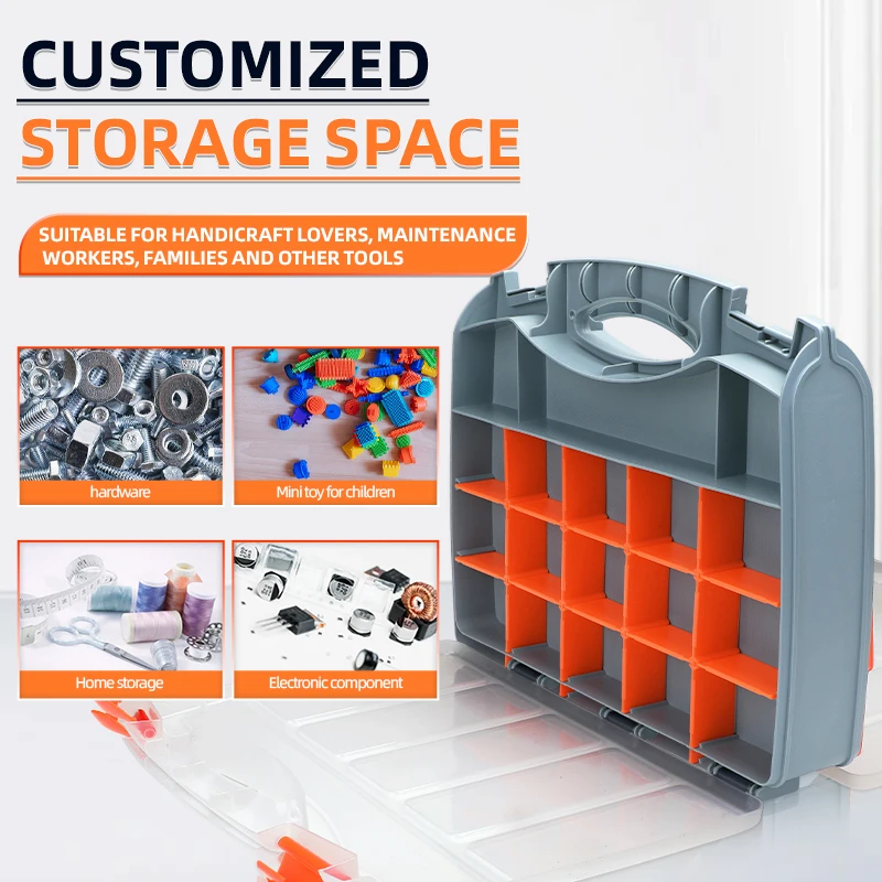 Storage Box AIRAJ Tool Box Multiple Grid Double-Sided Garage Toolbox Plastic Boxes Professional Complete Case for Mechanics Organizer Tools
