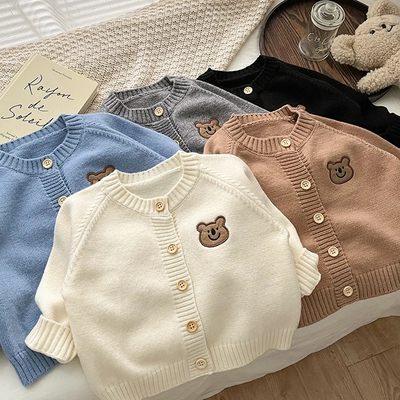 

2023 Autumn Baby Cardigan Knitwear Fashion Cute Vintage Cardigan for Girls Single Breast Breief Style Child Sweaters