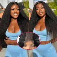 Kinky Straight Synthetic Lace Front Wig Yaki Straight 4×1 Lace Frontal Wigs Yaki Lace Front Wigs for Black Women