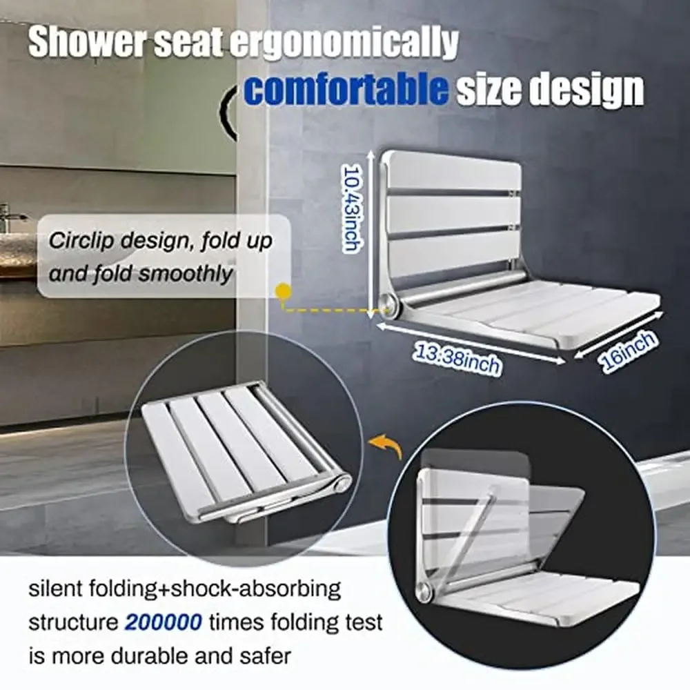 Teak Wood Folding Shower Seat Wall Mount Foldable Bench Inside Bathroom Sauna Nursery Balcony Changing Room Stylish Design Easy 4
