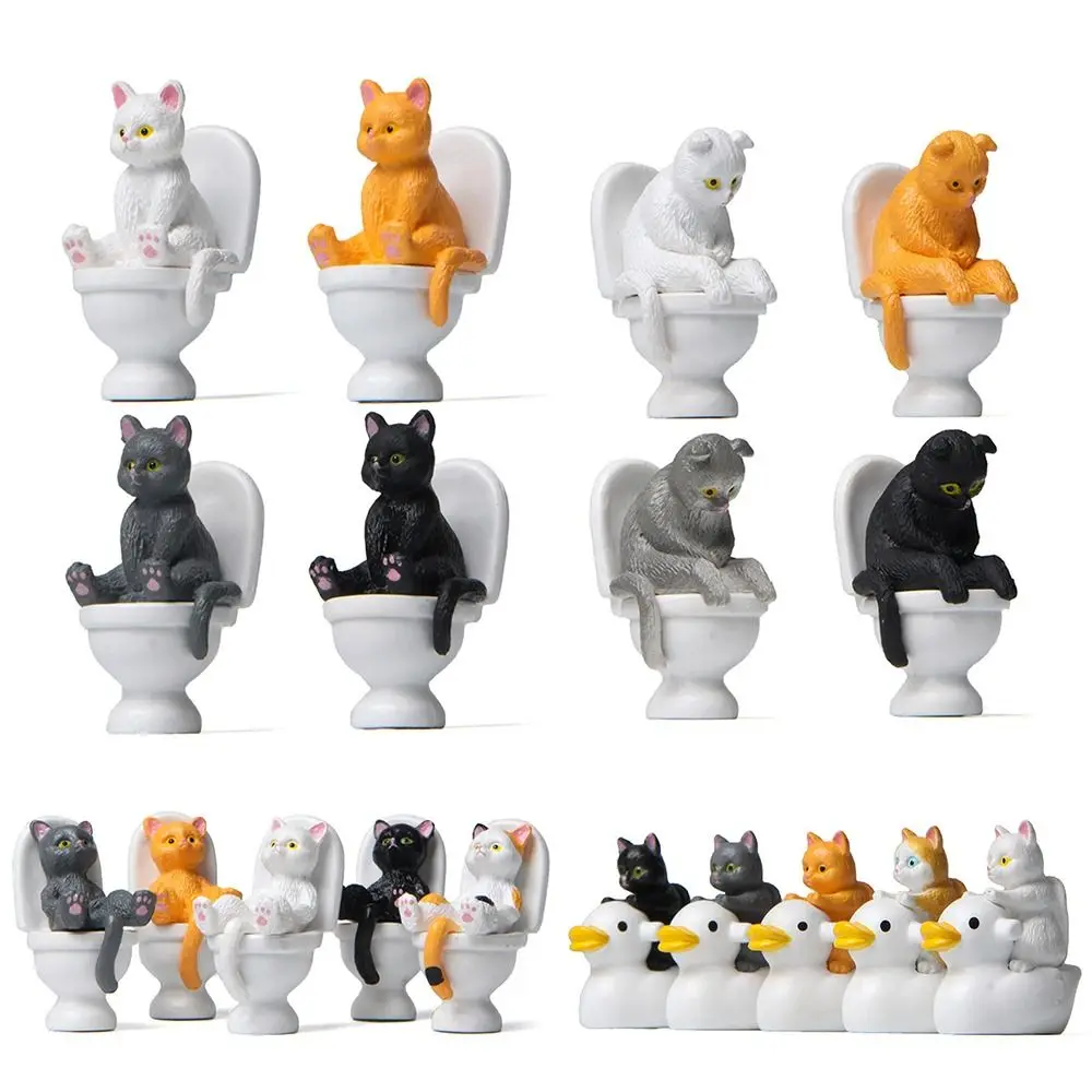 

4/5PCS Home Decoration Cartoon Cat Figurines Micro Landscape Resin Sitting on Toilet Kitten Fairy Garden Bonsai Ornament