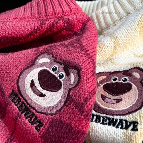 디즈니 만화 곰 Lotso 소프트 스웨터, Y2k 미적 탑 의류, 남성 패션, 느슨한 풀오버, 여성 가을 겨울 의류 4