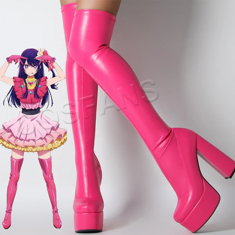 

Anime Oshi No Ko Ai Hoshino Cosplay Boots High Heel Women's Pink Over Knee PU Leather Customized Boots Stage Performance Shoes