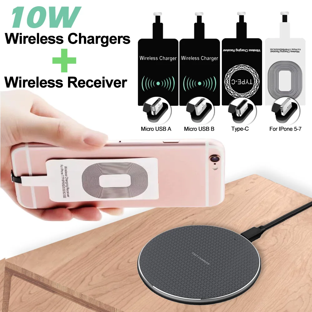 Cargador inalámbrico Qi, receptor, soporte Micro USB tipo C, adaptador de  carga rápida inalámbrica para iPhone y Android, base de almohadilla de carga  inalámbrica - AliExpress