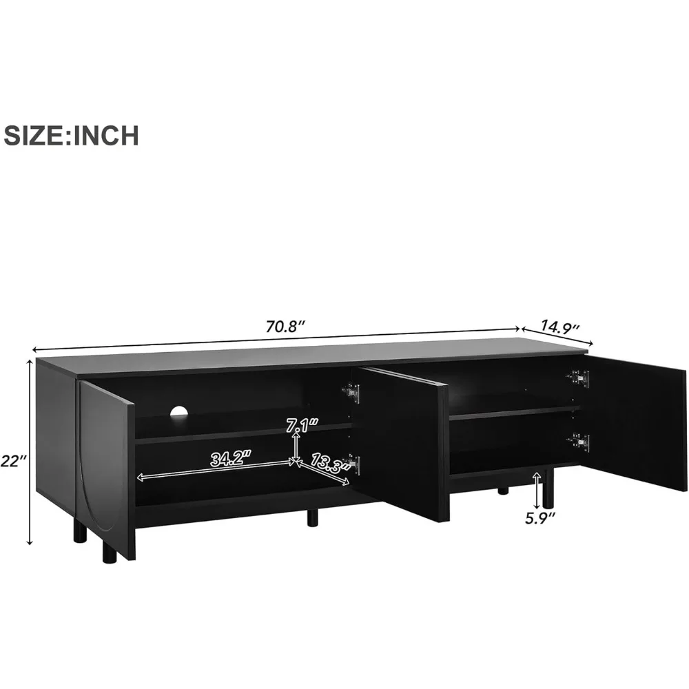 Modern TV Stand for 80"+ TV, 70" Wood TV Console with Arched Doors, Arch Entertainment Center with 2 Storage Cabinets 4